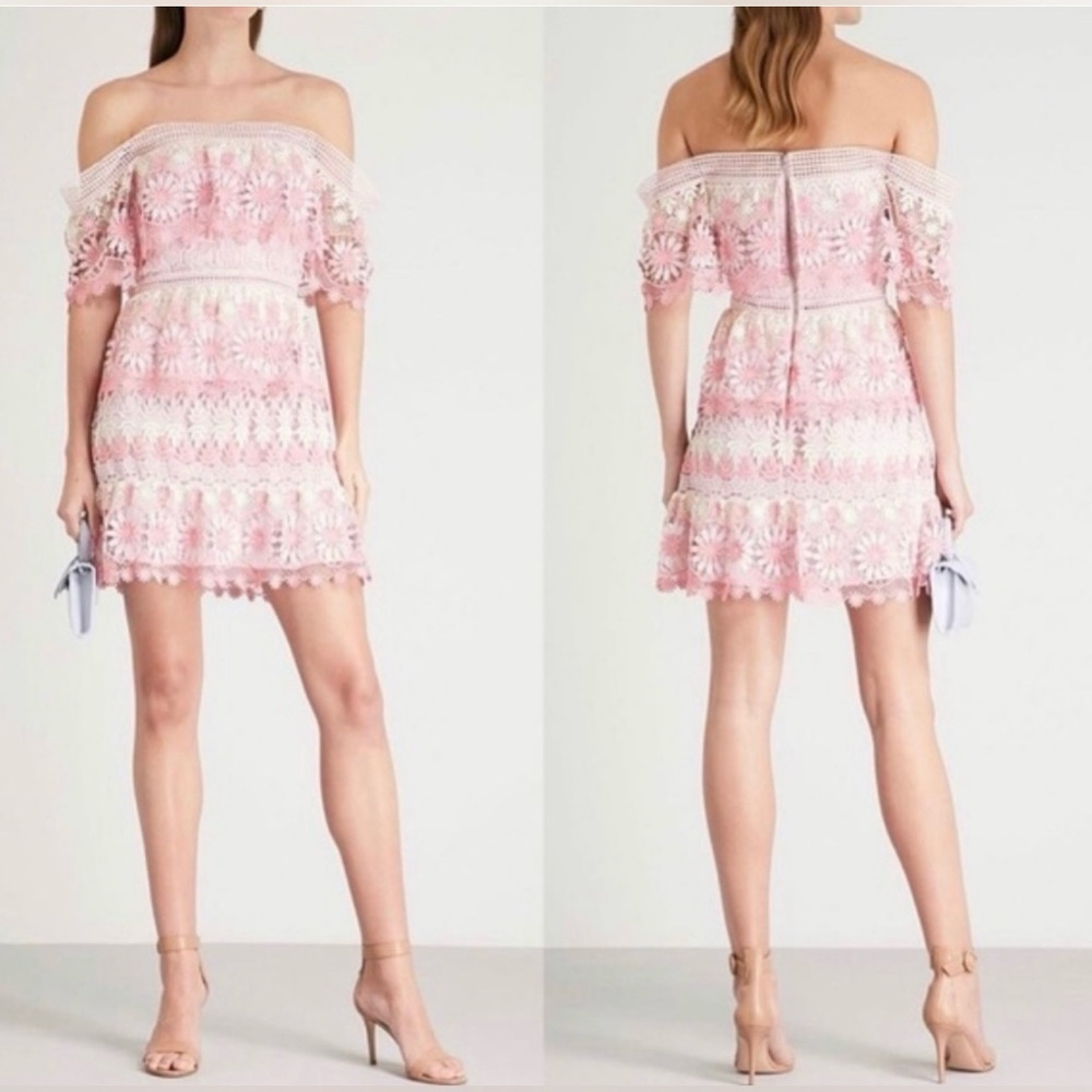 Self-Portrait pink lace off the shoulder dress size 2